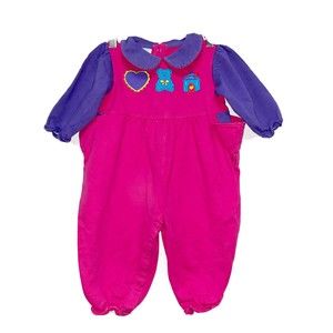 Vintage 90s Class Club Baby Pink Purple Romper Baby Size 18M
